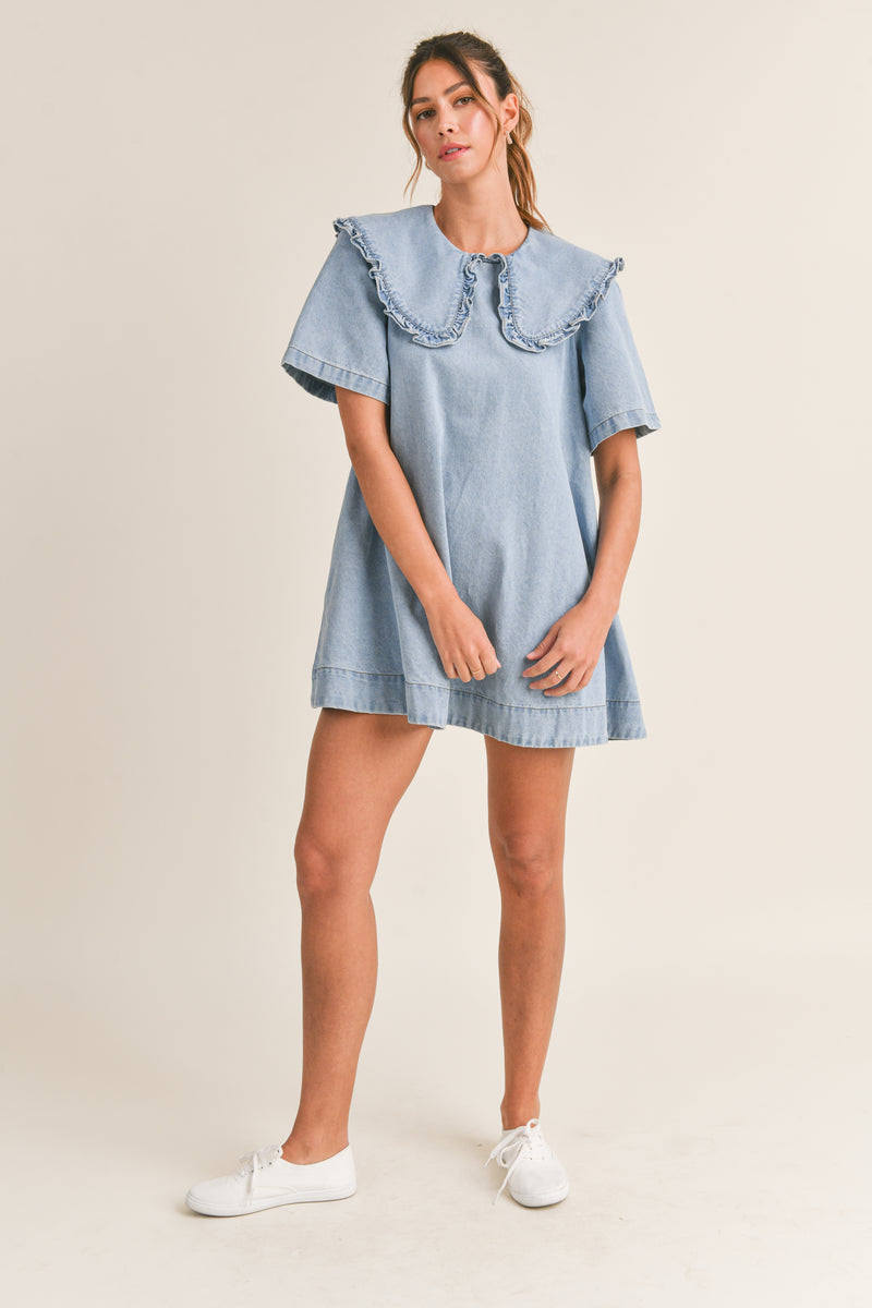 PETER PAN COLLAR DENIM MINI DRESS