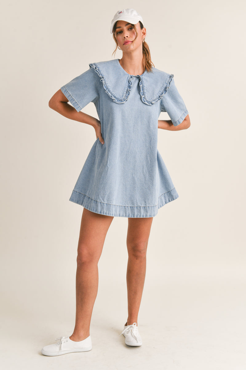 PETER PAN COLLAR DENIM MINI DRESS