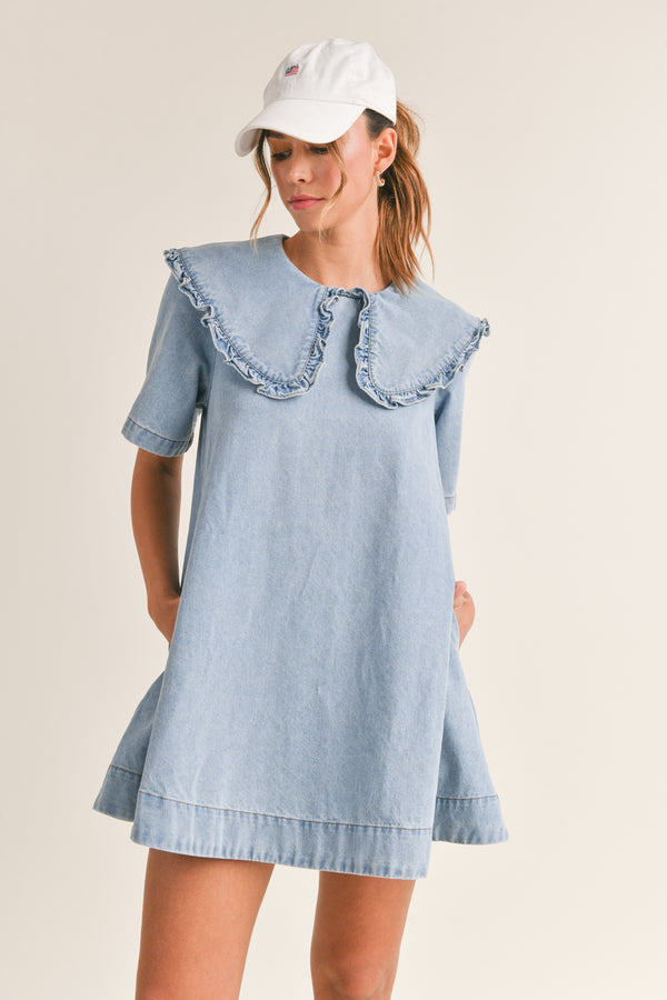 PETER PAN COLLAR DENIM MINI DRESS