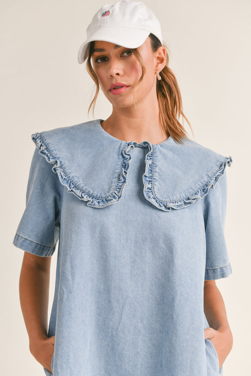 PETER PAN COLLAR DENIM MINI DRESS