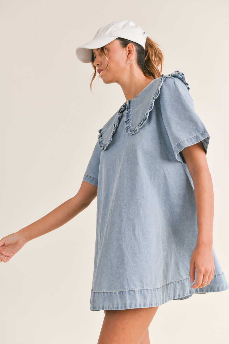 PETER PAN COLLAR DENIM MINI DRESS