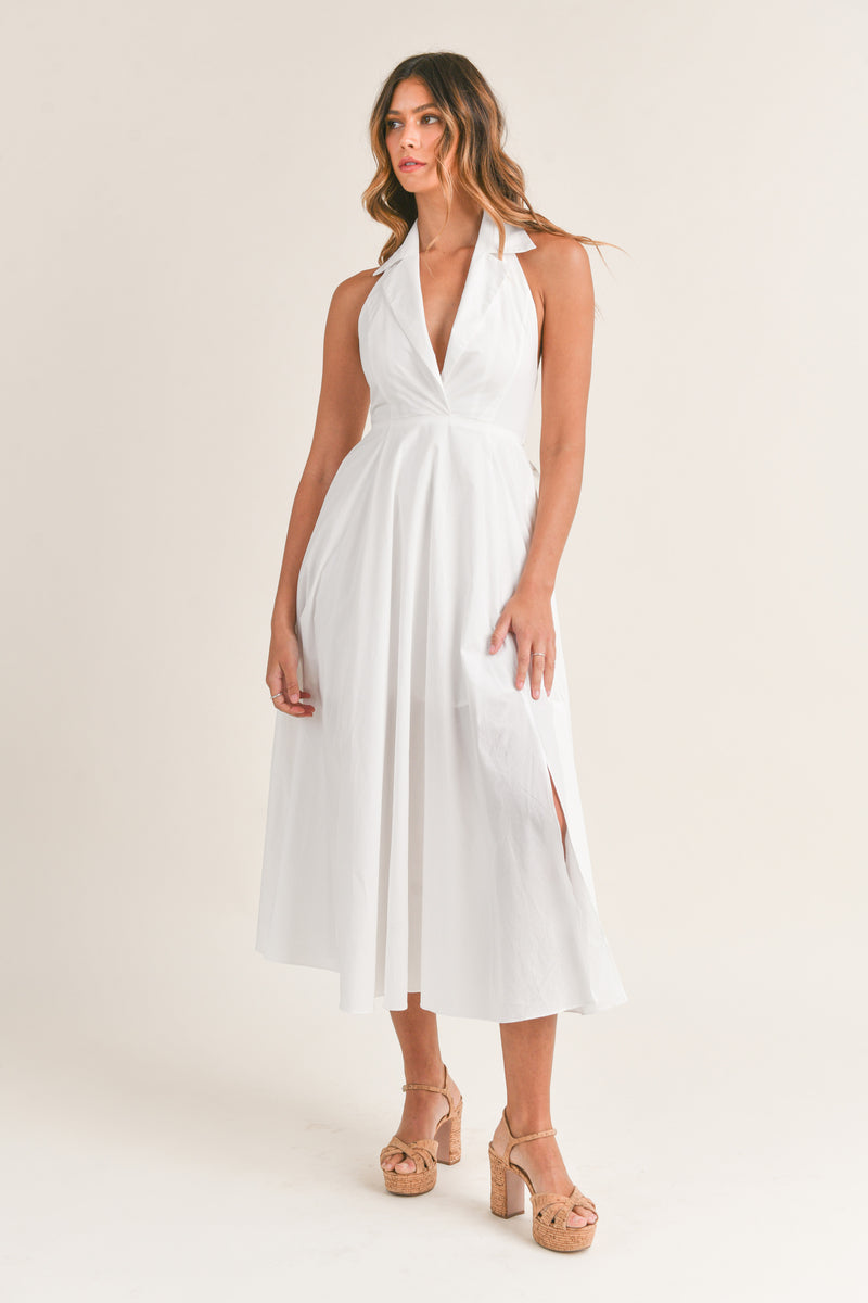 YSABEL COLLARED SLEEVELESS MIDI DRESS