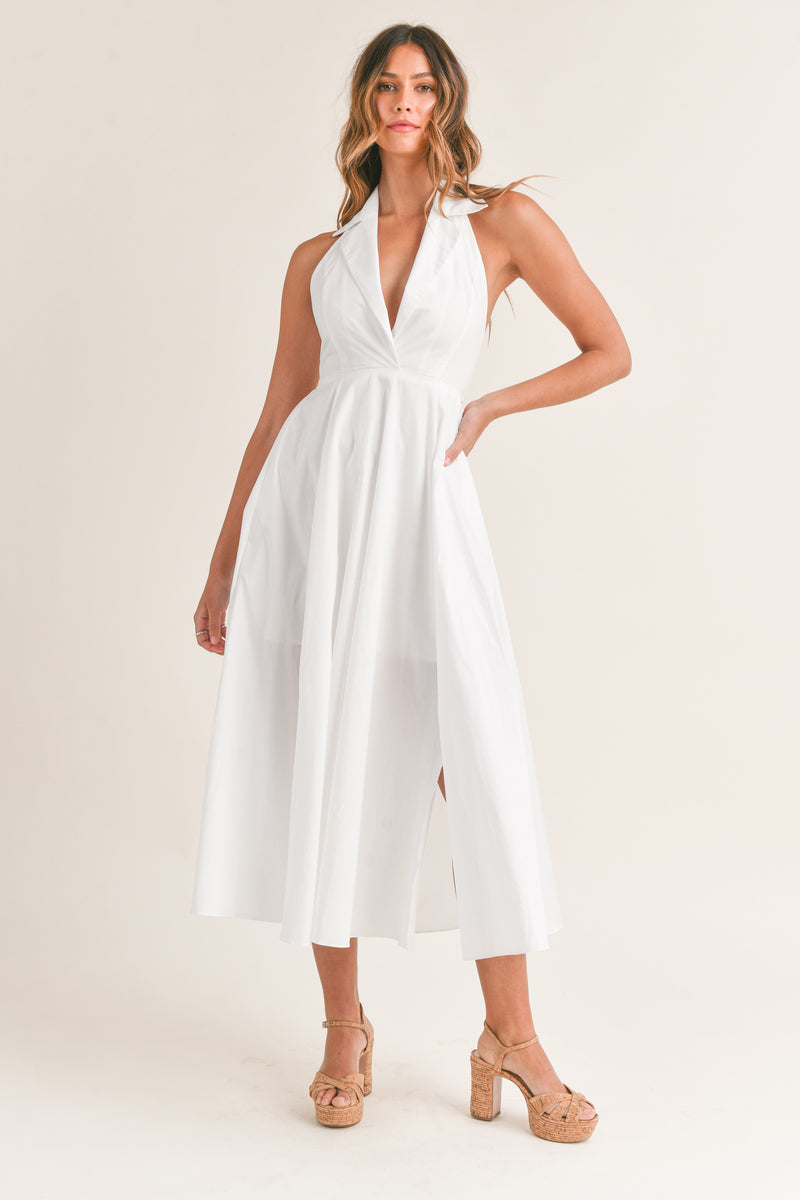 YSABEL COLLARED SLEEVELESS MIDI DRESS