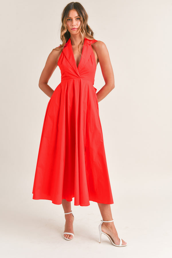 YSABEL COLLARED SLEEVELESS MIDI DRESS