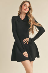 ONA COLLAR FLARE KNIT MINI DRESS