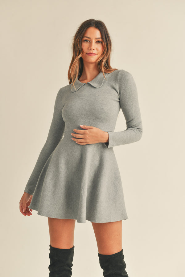 ONA COLLAR FLARE KNIT MINI DRESS