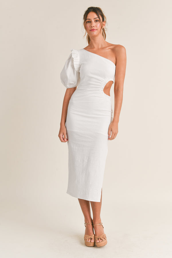 ITZAYANA ONE SHOULDER MIDI DRESS