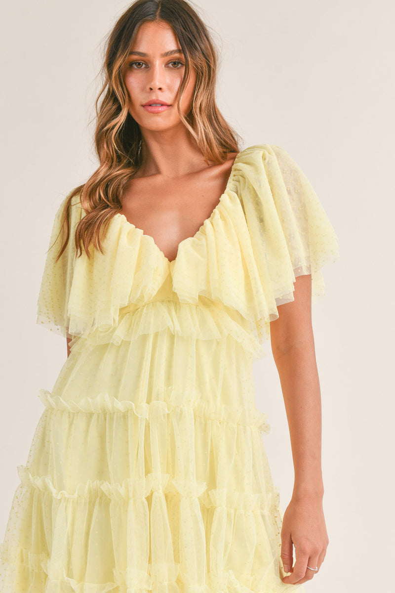 JIMENA FLUTTER SLEEVE POLKA DOT MINI DRESS