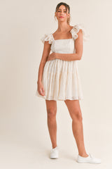 EKATERINA SQUARE NECK RUFFLE SLEEVE MINI DRESS