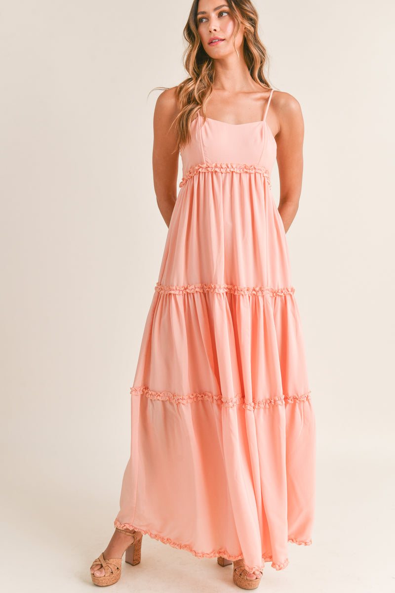 SHELBY RUFFLE DETAIL AT EACH TIER MEXI DRESS