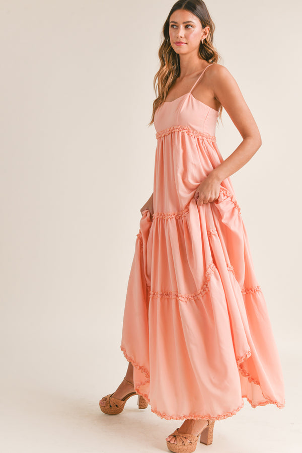 SHELBY RUFFLE DETAIL AT EACH TIER MEXI DRESS