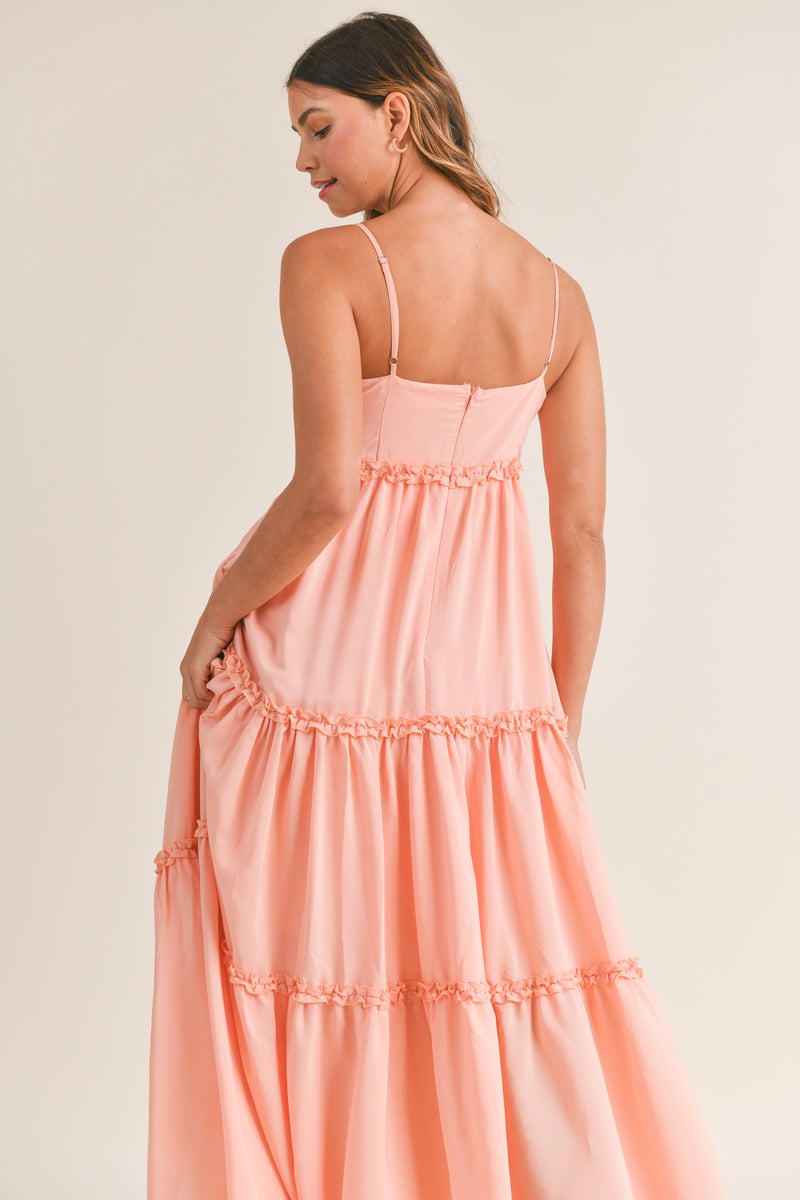SHELBY RUFFLE DETAIL AT EACH TIER MEXI DRESS