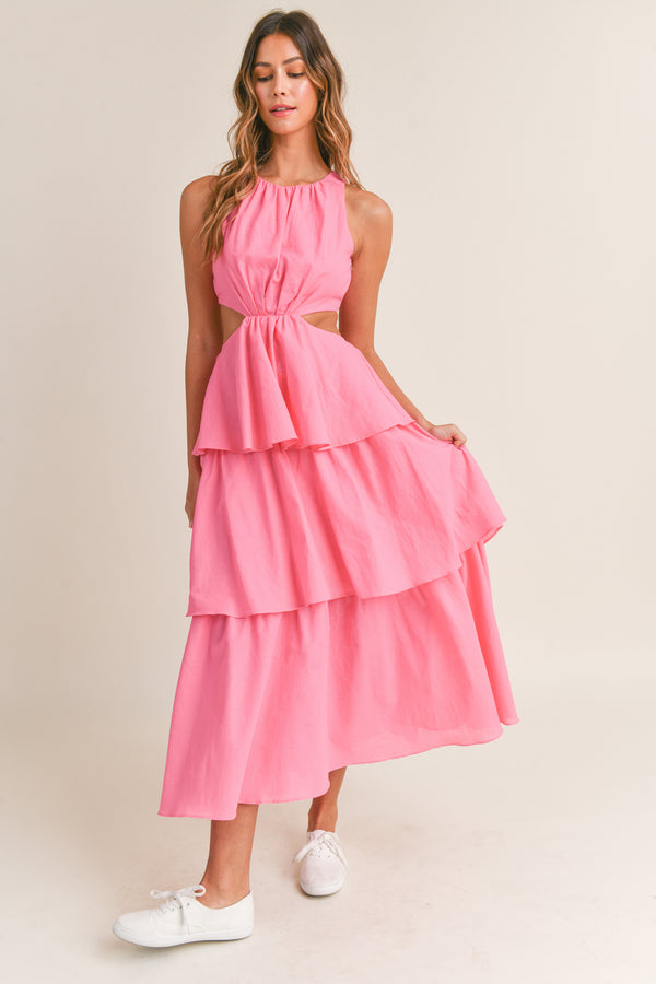 PAOLA CUT OUT WAIST TIERED MIDI DRESS