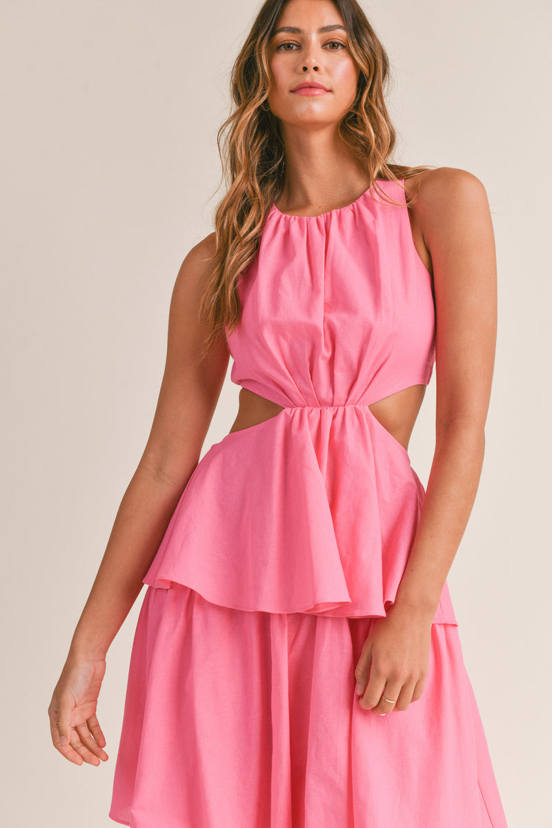 PAOLA CUT OUT WAIST TIERED MIDI DRESS