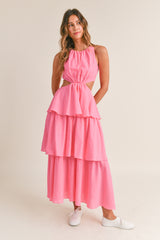 PAOLA CUT OUT WAIST TIERED MIDI DRESS