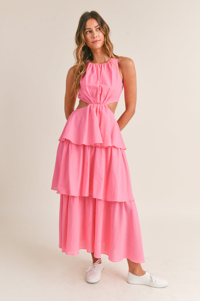 PAOLA CUT OUT WAIST TIERED MIDI DRESS