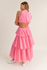 PAOLA CUT OUT WAIST TIERED MIDI DRESS