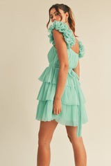 MAELLE  RUFFLE SHOULDER MINI DRESS