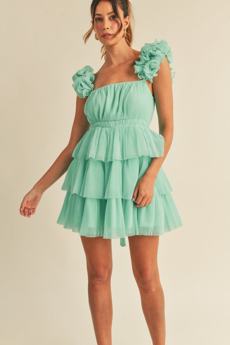 MAELLE  RUFFLE SHOULDER MINI DRESS