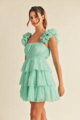 MAELLE  RUFFLE SHOULDER MINI DRESS