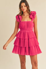 MAELLE  RUFFLE SHOULDER MINI DRESS