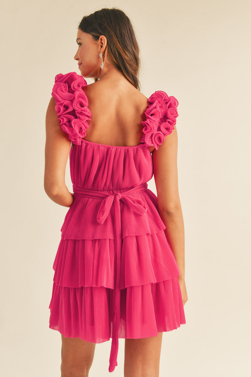 MAELLE  RUFFLE SHOULDER MINI DRESS