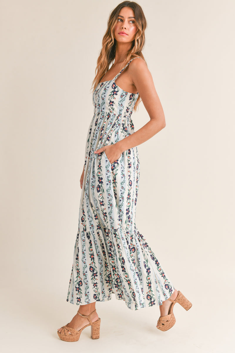 MINA TIERED FLORAL PRINT MAXI DRESS
