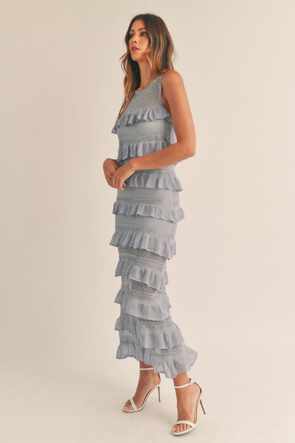 GRACIE FRILL KNIT MIDI DRESS