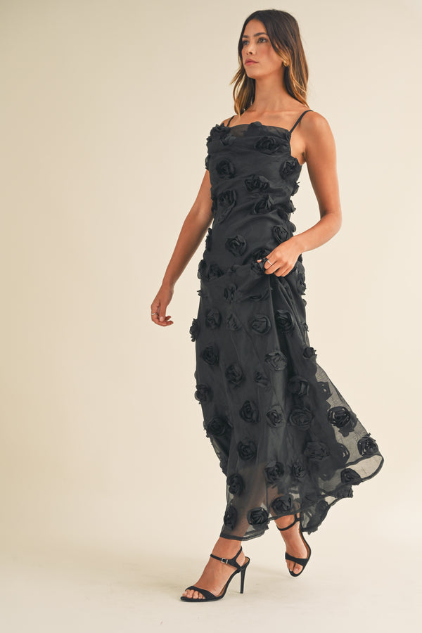 PALOMA 3D FLORAL COWL NECK MAXI DRESS