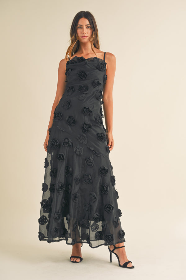 PALOMA 3D FLORAL COWL NECK MAXI DRESS