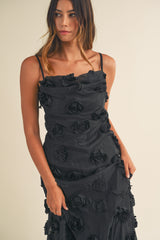 PALOMA 3D FLORAL COWL NECK MAXI DRESS