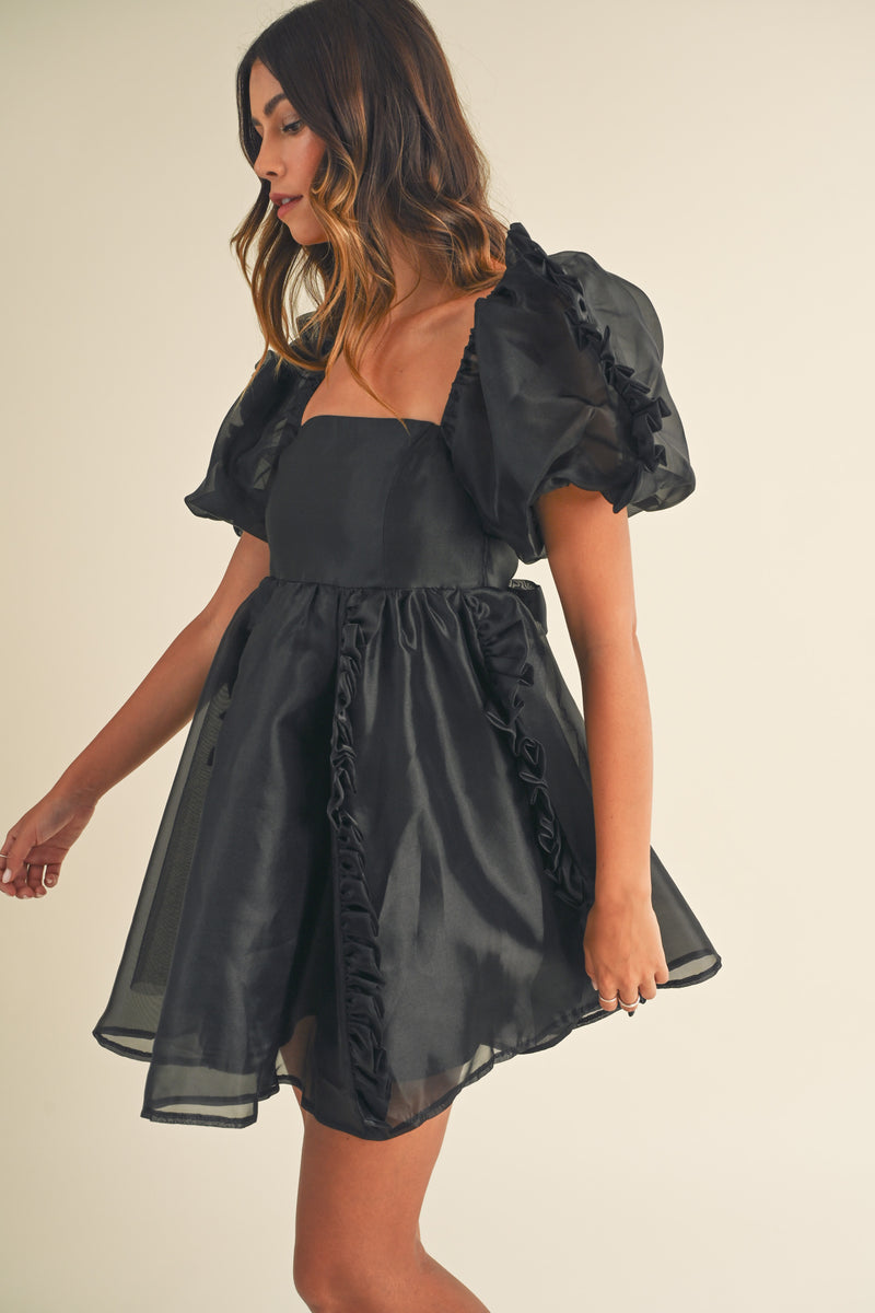 FAUSTINE SQUARE NECK RUFFLE MINI DRESS