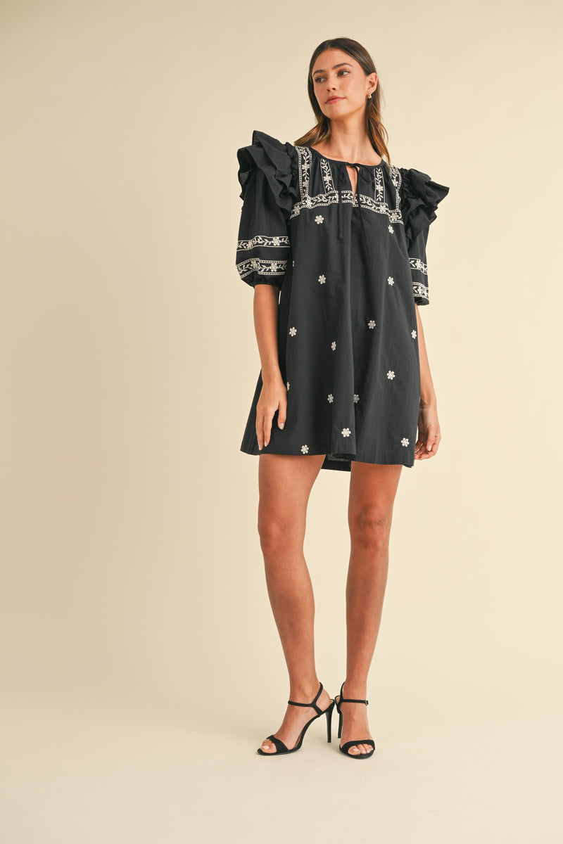 SAPPHIRA EMBROIDERED MINI DRESS