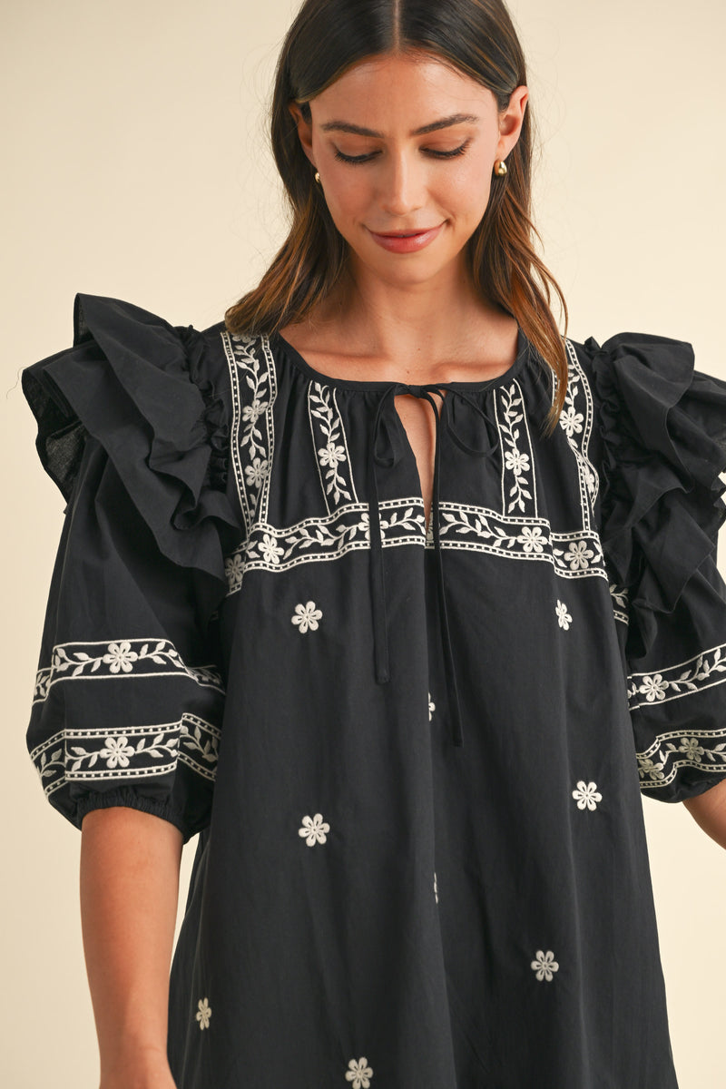 SAPPHIRA EMBROIDERED MINI DRESS