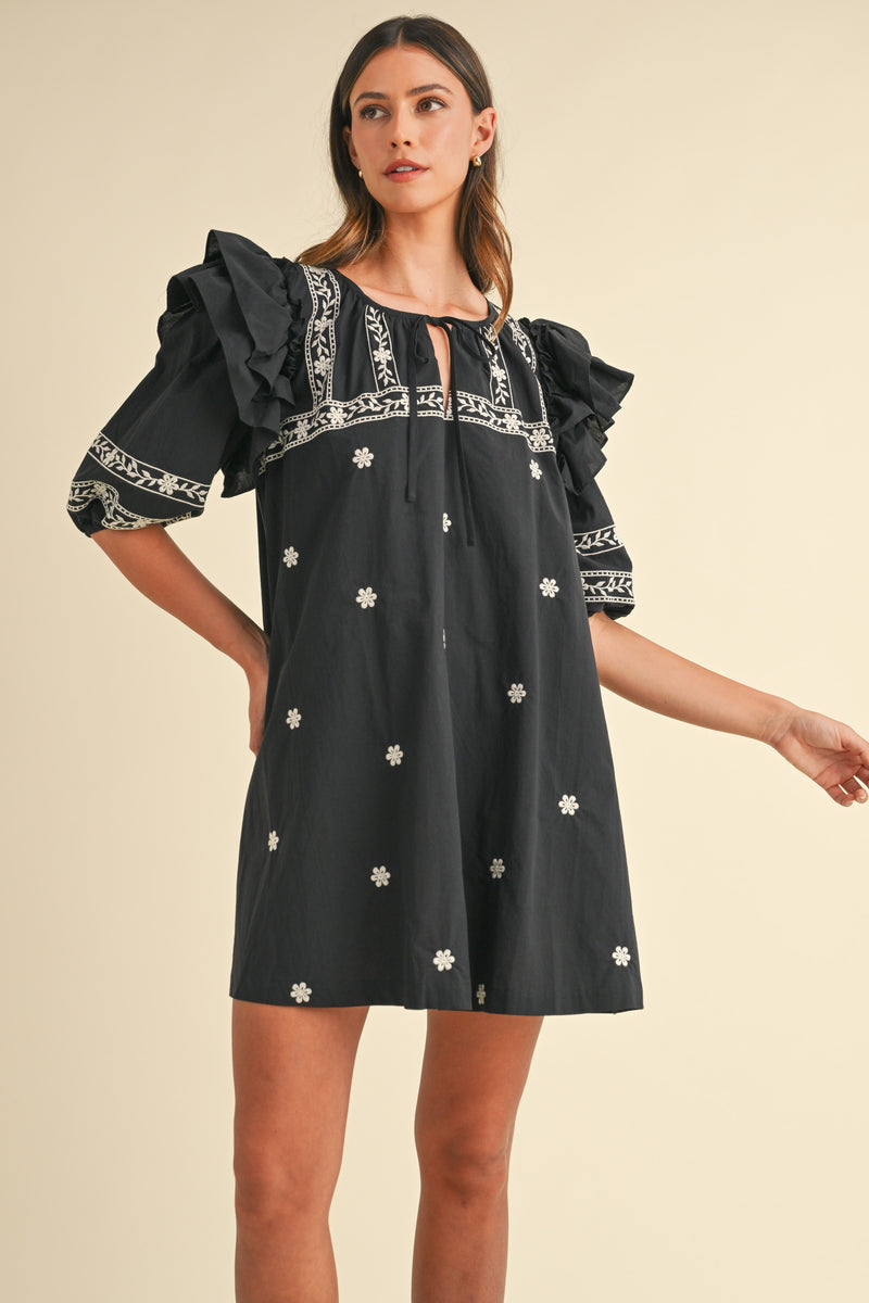 SAPPHIRA EMBROIDERED MINI DRESS