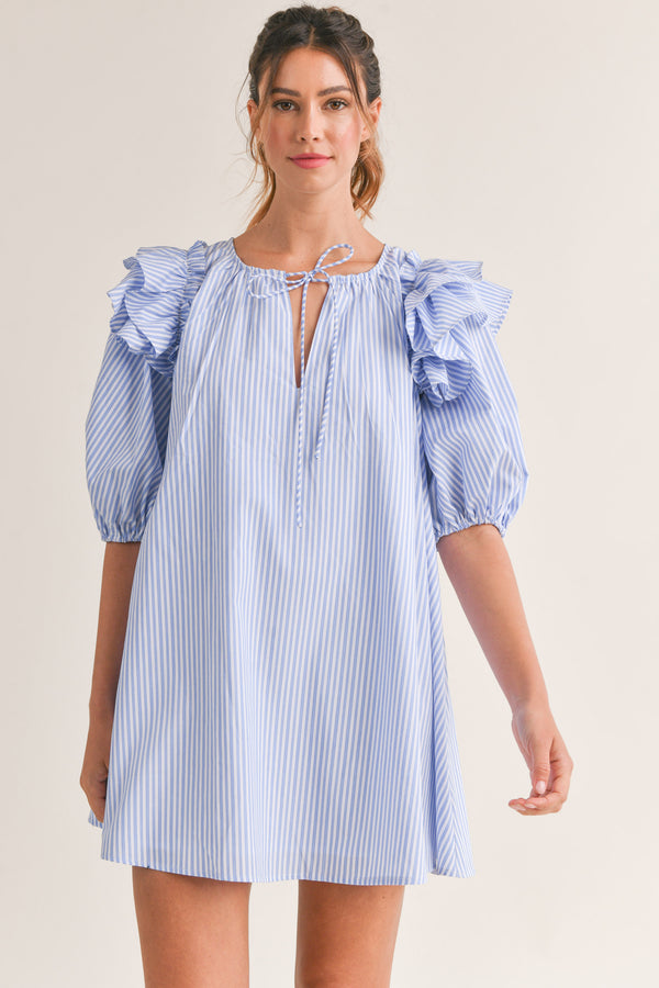 RAGNHEILD RUFFLE SHOULDER MINI DRESS