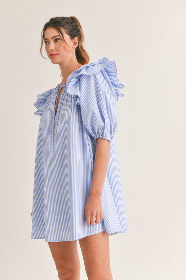 RAGNHEILD RUFFLE SHOULDER MINI DRESS