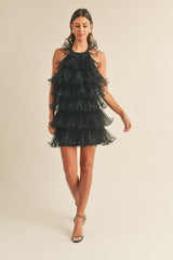 CLOVER RUFFLE MESH MINI DRESS