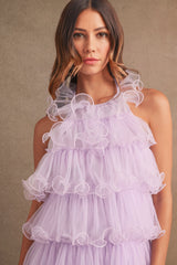 CLOVER RUFFLE MESH MINI DRESS