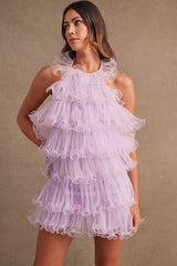 CLOVER RUFFLE MESH MINI DRESS
