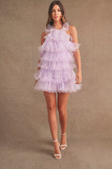 CLOVER RUFFLE MESH MINI DRESS