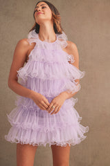 CLOVER RUFFLE MESH MINI DRESS