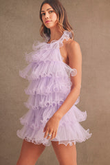 CLOVER RUFFLE MESH MINI DRESS