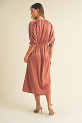 SEN V NECK FRONT TIE MIDI DRESS