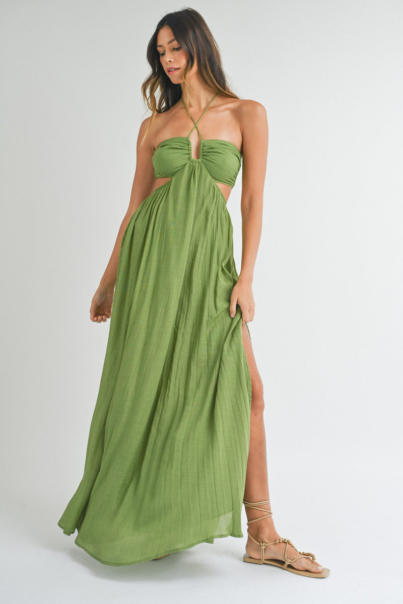 FREESIA HALTER NECK CUTOUT MIDI DRESS