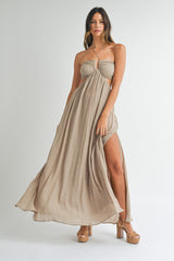 FREESIA HALTER NECK CUTOUT MIDI DRESS