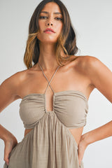 FREESIA HALTER NECK CUTOUT MIDI DRESS