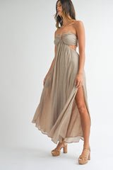 FREESIA HALTER NECK CUTOUT MIDI DRESS