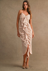 ANGELICA FRONT RUFFLE MIDI DRESS