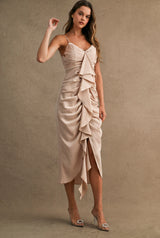 ANGELICA FRONT RUFFLE MIDI DRESS